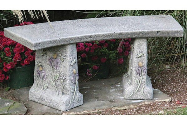 Honeybee Garden Bench Cement Flying around Flowers Pollinating